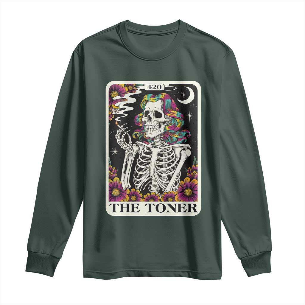 Skeleton 420 Cannabis Long Sleeve Shirt Tarot Card The Stoner Weed Lover TS02 Dark Forest Green Print Your Wear
