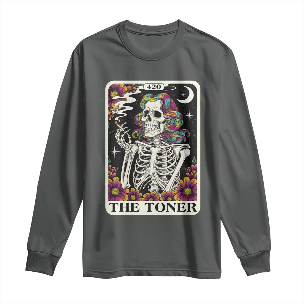 Skeleton 420 Cannabis Long Sleeve Shirt Tarot Card The Stoner Weed Lover TS02 Dark Heather Print Your Wear