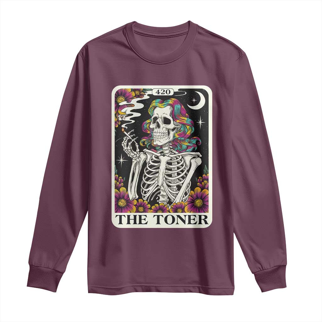Skeleton 420 Cannabis Long Sleeve Shirt Tarot Card The Stoner Weed Lover TS02 Maroon Print Your Wear