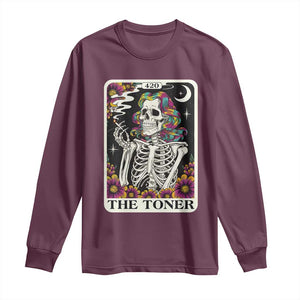 Skeleton 420 Cannabis Long Sleeve Shirt Tarot Card The Stoner Weed Lover TS02 Maroon Print Your Wear