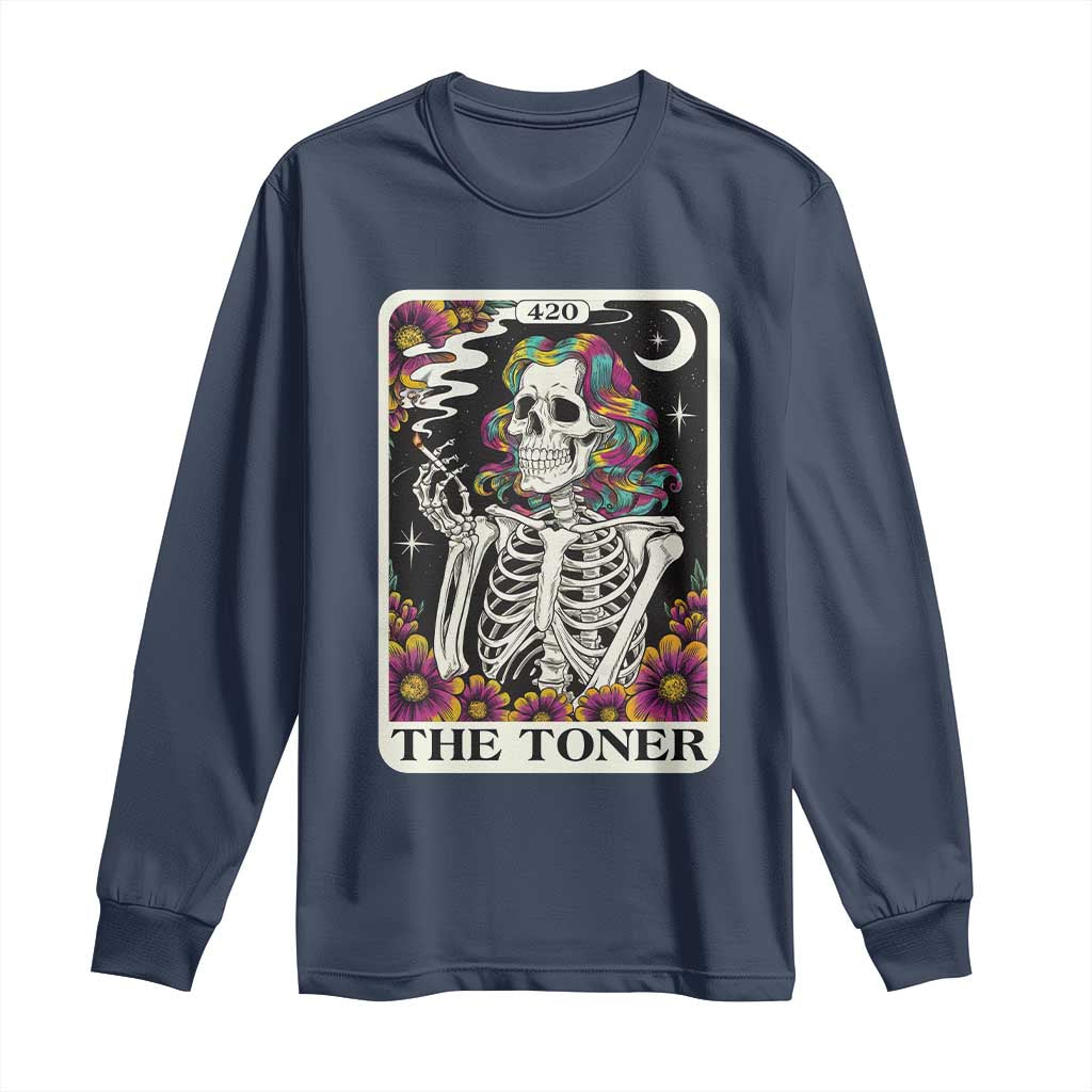 Skeleton 420 Cannabis Long Sleeve Shirt Tarot Card The Stoner Weed Lover TS02 Navy Print Your Wear