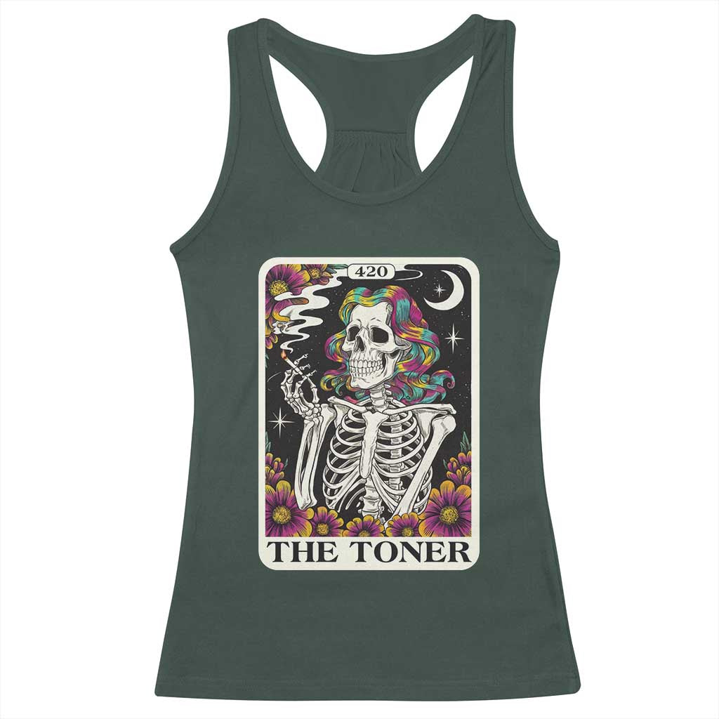 Skeleton 420 Cannabis Racerback Tank Top Tarot Card The Stoner Weed Lover TS02 Dark Forest Green Print Your Wear