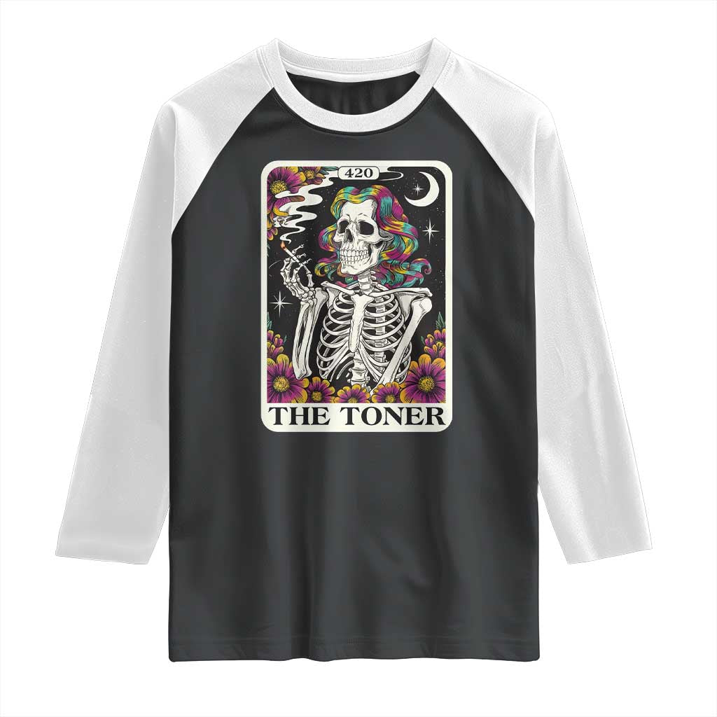 Skeleton 420 Cannabis Raglan Shirt Tarot Card The Stoner Weed Lover TS02 Black White Print Your Wear