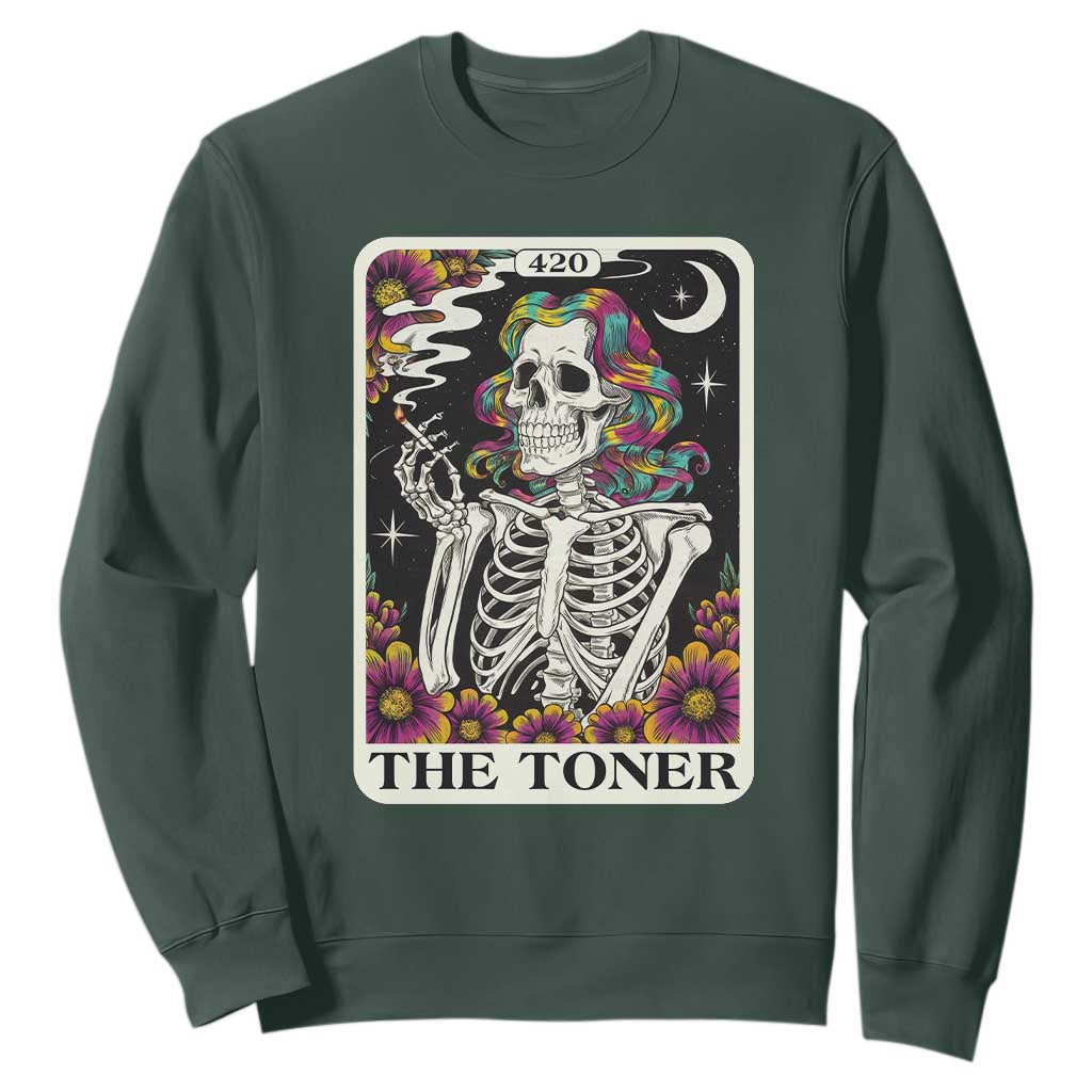 Skeleton 420 Cannabis Sweatshirt Tarot Card The Stoner Weed Lover TS02 Dark Forest Green Print Your Wear