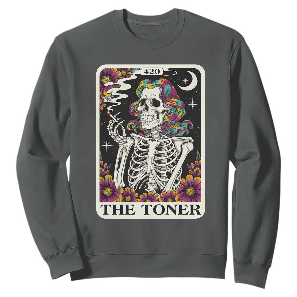 Skeleton 420 Cannabis Sweatshirt Tarot Card The Stoner Weed Lover TS02 Dark Heather Print Your Wear