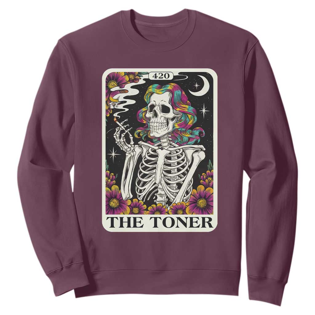Skeleton 420 Cannabis Sweatshirt Tarot Card The Stoner Weed Lover TS02 Maroon Print Your Wear
