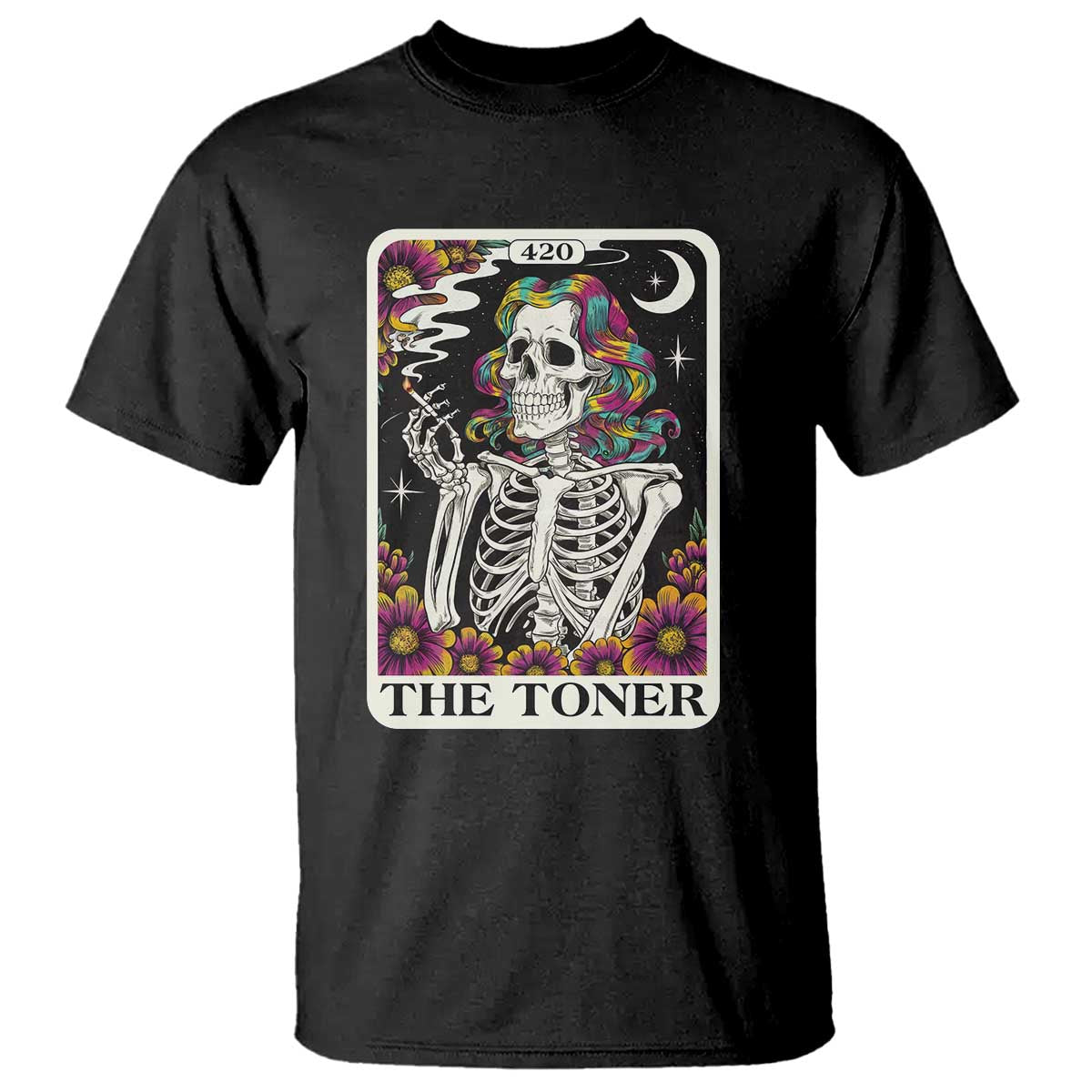 Skeleton 420 Cannabis T Shirt Tarot Card The Stoner Weed Lover TS02 Black Print Your Wear