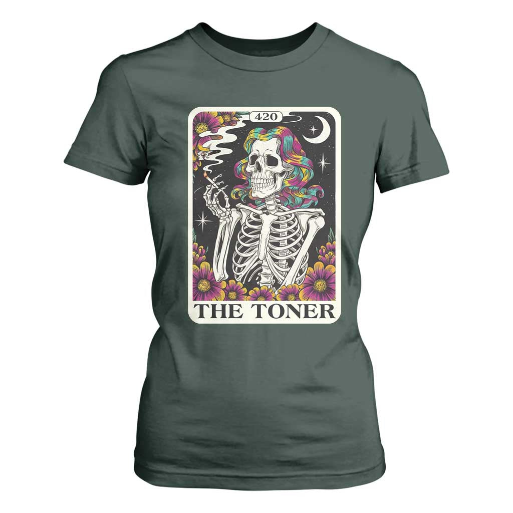 Skeleton 420 Cannabis T Shirt For Women Tarot Card The Stoner Weed Lover TS02 Dark Forest Green Print Your Wear
