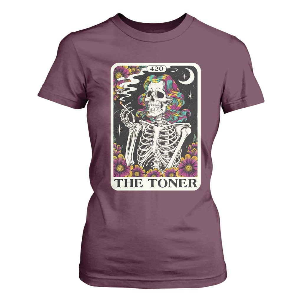 Skeleton 420 Cannabis T Shirt For Women Tarot Card The Stoner Weed Lover TS02 Maroon Print Your Wear