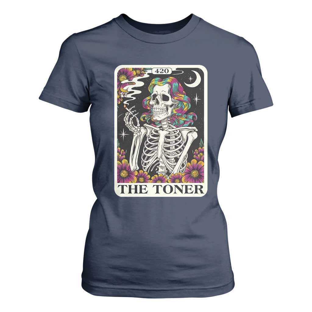 Skeleton 420 Cannabis T Shirt For Women Tarot Card The Stoner Weed Lover TS02 Navy Print Your Wear