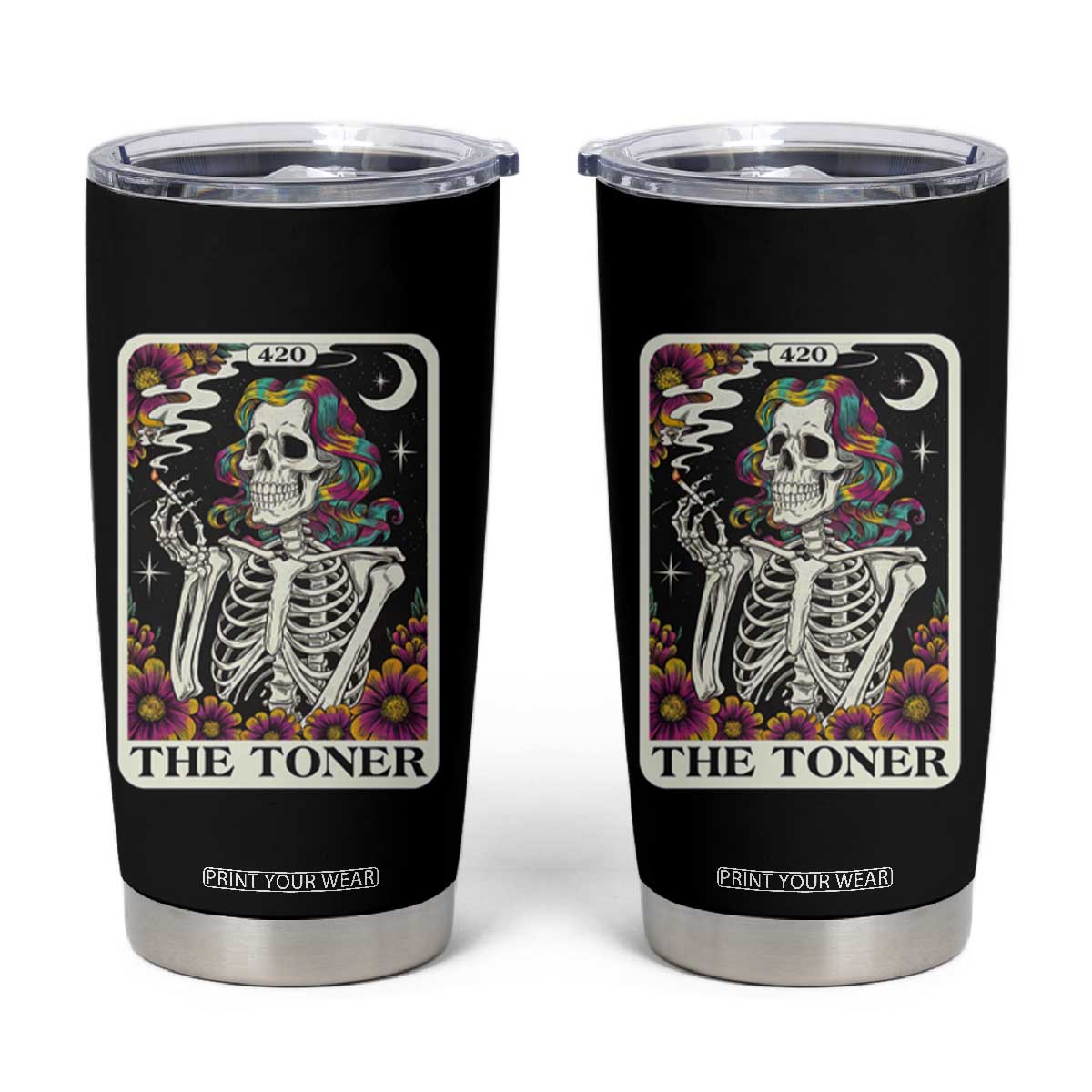 Skeleton 420 Cannabis Tumbler Cup Tarot Card The Stoner Weed Lover TS02 Black Print Your Wear