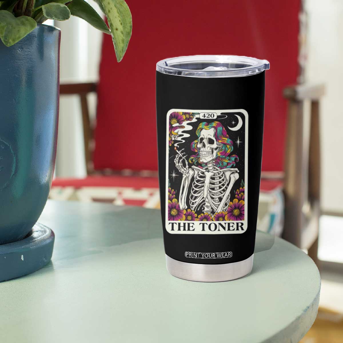 Skeleton 420 Cannabis Tumbler Cup Tarot Card The Stoner Weed Lover TS02 Print Your Wear