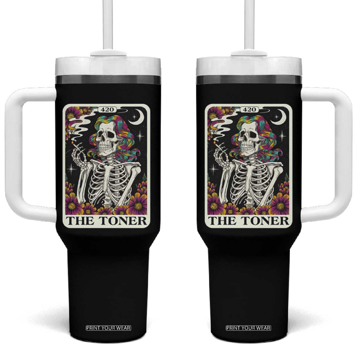 Skeleton 420 Cannabis Tumbler With Handle Tarot Card The Stoner Weed Lover TS02 One Size: 40 oz Black Print Your Wear