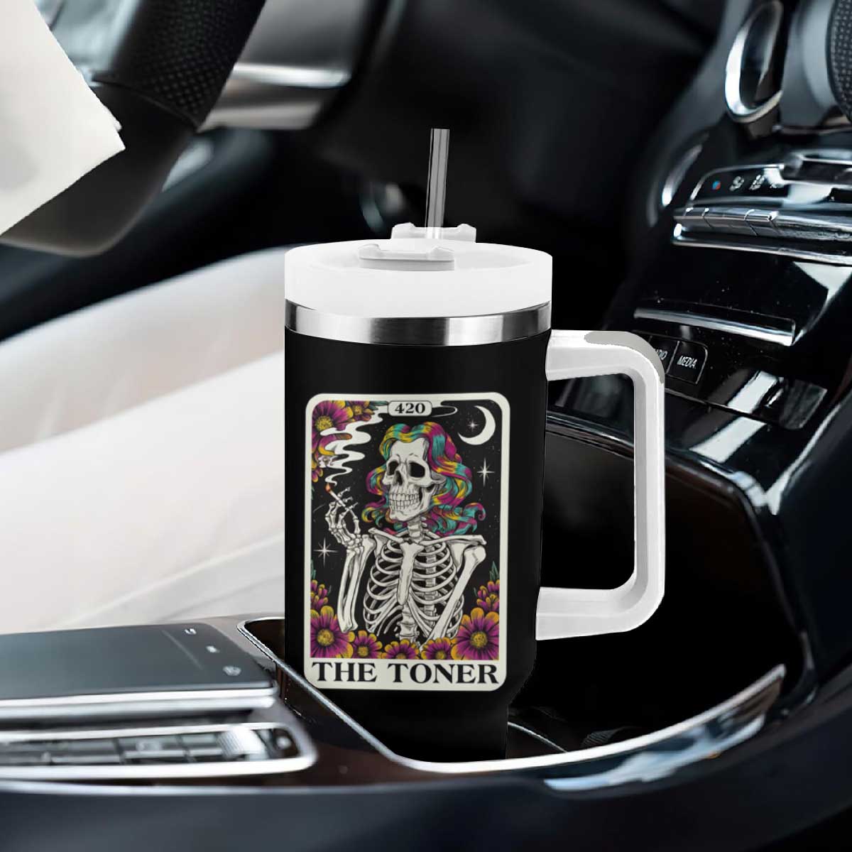 Skeleton 420 Cannabis Tumbler With Handle Tarot Card The Stoner Weed Lover TS02 Print Your Wear