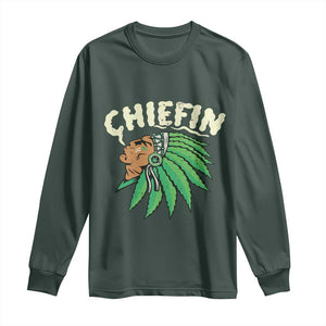 Chiefin Weed Smoking Long Sleeve Shirt Funny 420 Cannabis Pot THC Smoker TS02 Dark Forest Green Print Your Wear