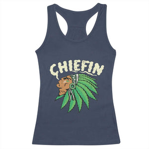 Chiefin Weed Smoking Racerback Tank Top Funny 420 Cannabis Pot THC Smoker TS02 Navy Print Your Wear