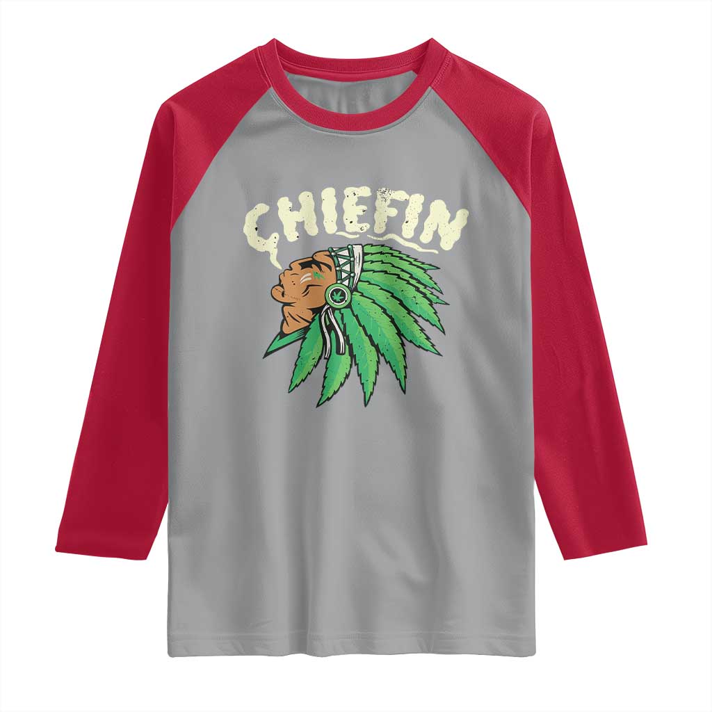 Chiefin Weed Smoking Raglan Shirt Funny 420 Cannabis Pot THC Smoker TS02 Sport Gray Red Print Your Wear