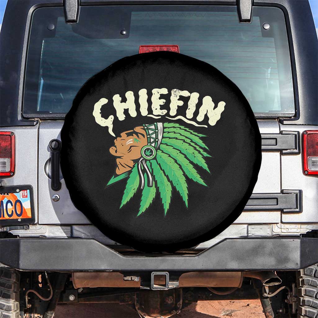 Chiefin Weed Smoking Spare Tire Cover Funny 420 Cannabis Pot THC Smoker TS02 No hole Black Print Your Wear