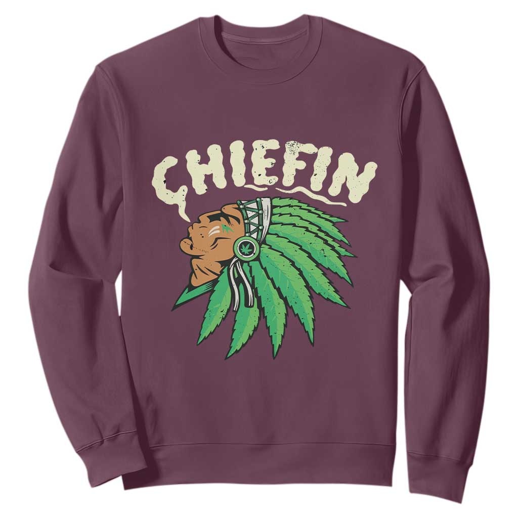Chiefin Weed Smoking Sweatshirt Funny 420 Cannabis Pot THC Smoker TS02 Maroon Print Your Wear