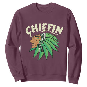 Chiefin Weed Smoking Sweatshirt Funny 420 Cannabis Pot THC Smoker TS02 Maroon Print Your Wear