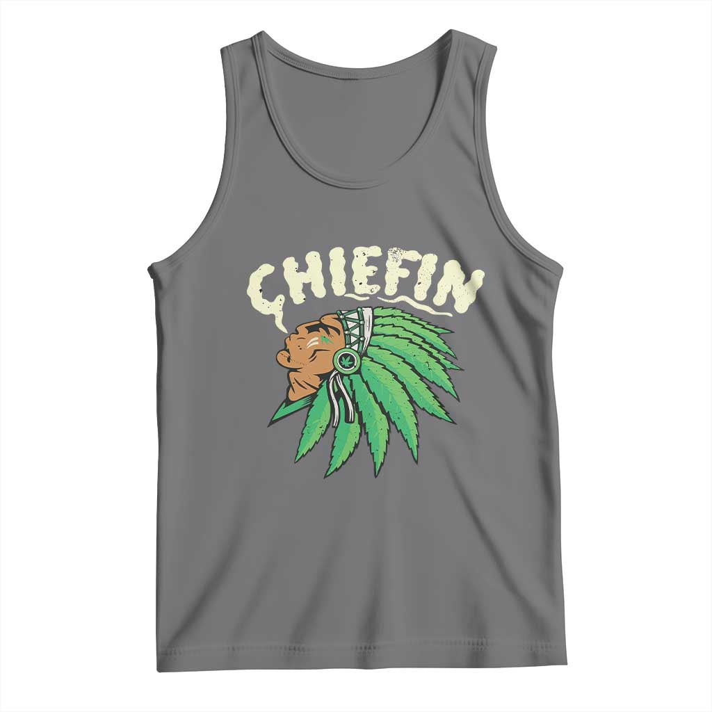 Chiefin Weed Smoking Tank Top Funny 420 Cannabis Pot THC Smoker TS02 Black Heather Print Your Wear