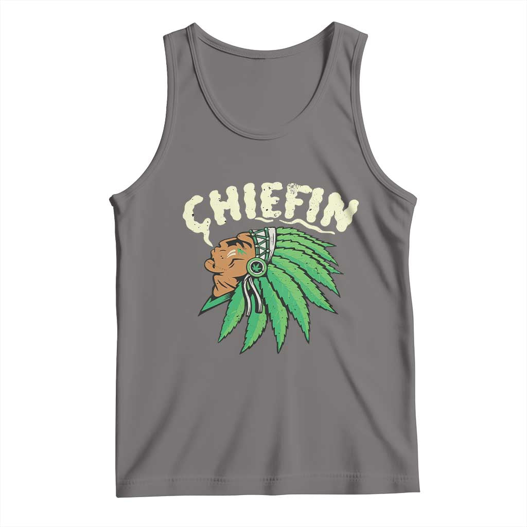 Chiefin Weed Smoking Tank Top Funny 420 Cannabis Pot THC Smoker TS02 Deep Heather Print Your Wear