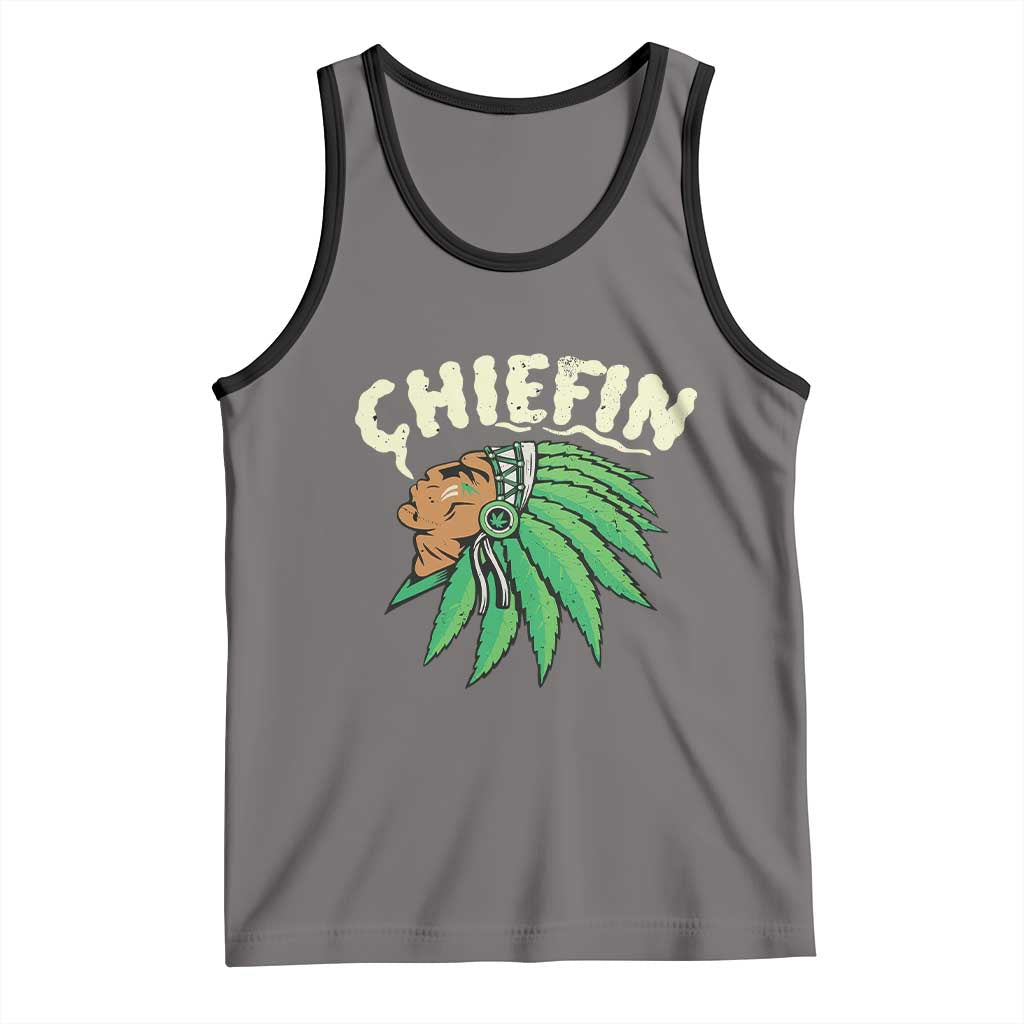 Chiefin Weed Smoking Tank Top Funny 420 Cannabis Pot THC Smoker TS02 Deep Heather Black Print Your Wear