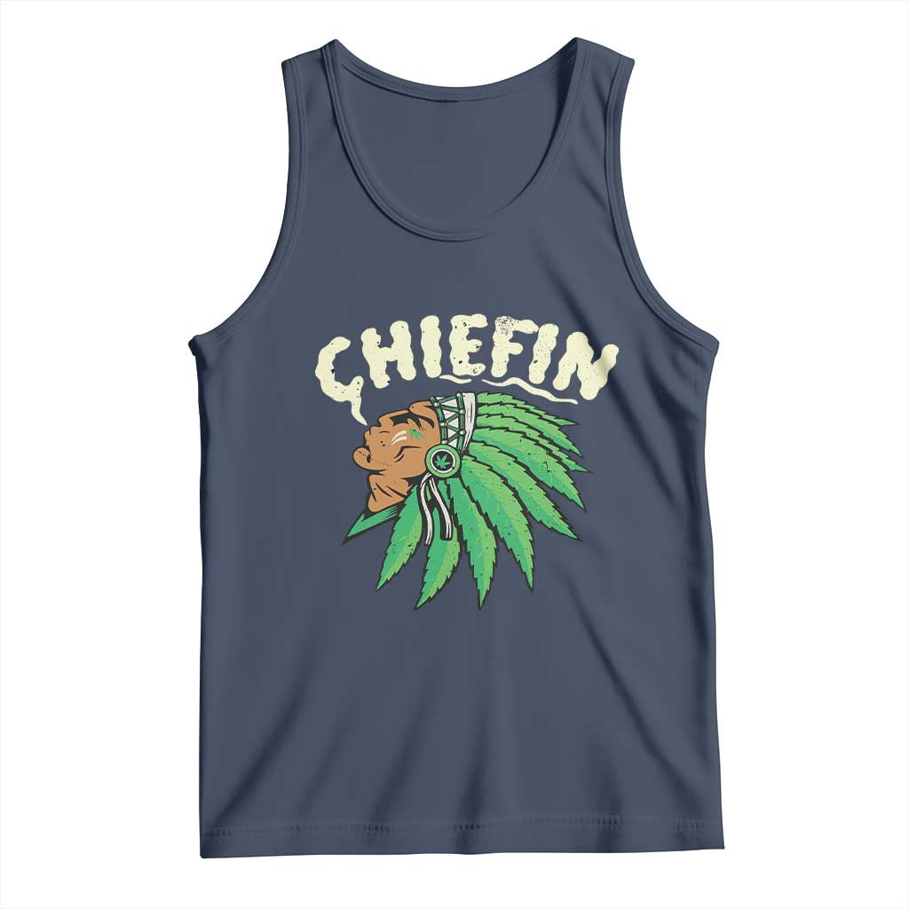 Chiefin Weed Smoking Tank Top Funny 420 Cannabis Pot THC Smoker TS02 Navy Print Your Wear