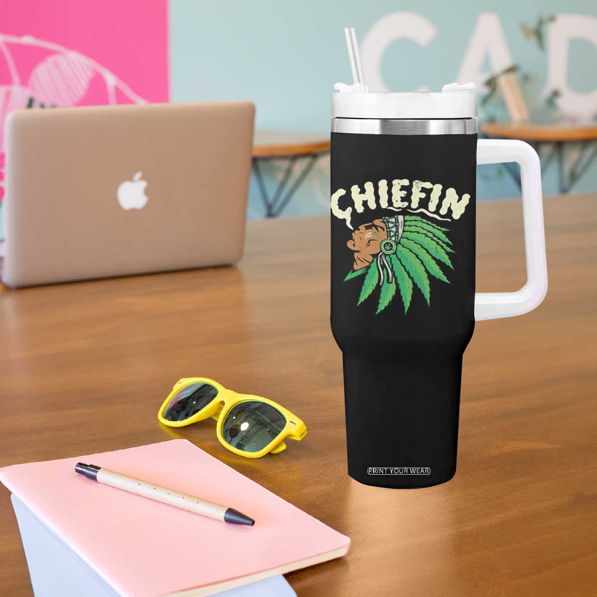 Chiefin Weed Smoking Tumbler With Handle Funny 420 Cannabis Pot THC Smoker TS02 Print Your Wear