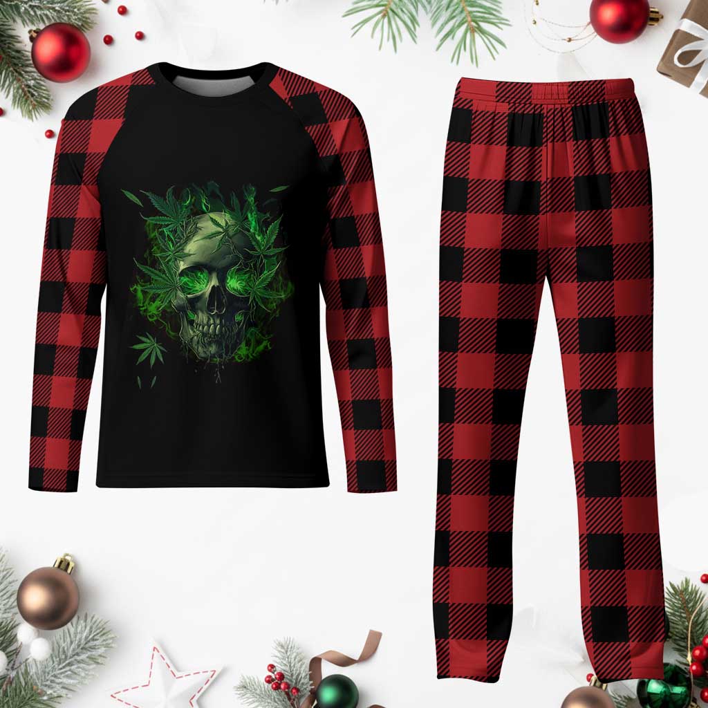 Marijuana Skull Plaid Pajama Set Smoke Weed Cannabis 420 Pot Leaf TS02 Buffalo Plaid Print Your Wear