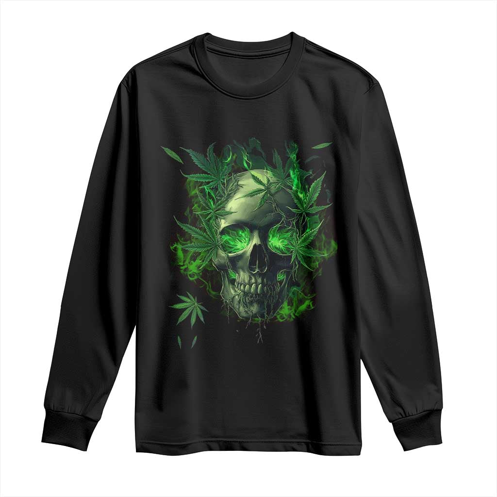 Marijuana Skull Long Sleeve Shirt Smoke Weed Cannabis 420 Pot Leaf TS02 Black Print Your Wear