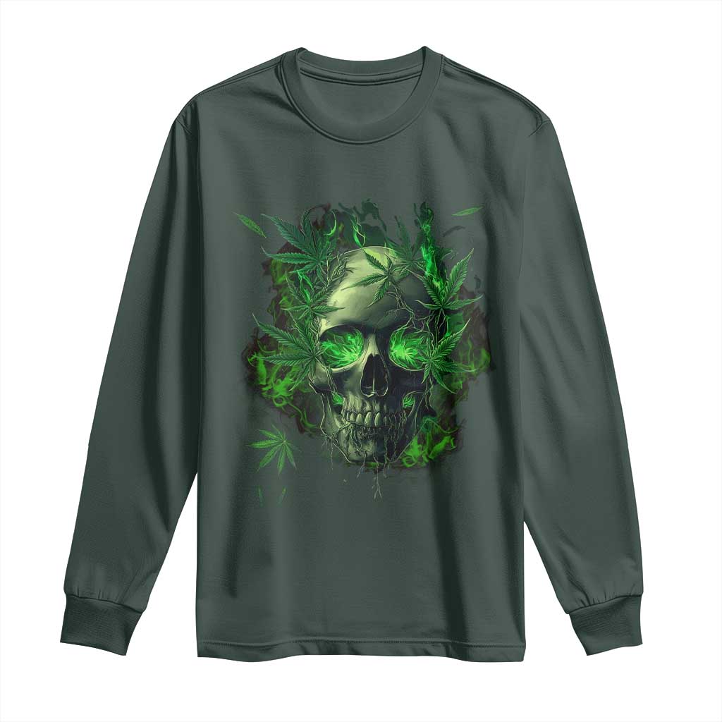 Marijuana Skull Long Sleeve Shirt Smoke Weed Cannabis 420 Pot Leaf TS02 Dark Forest Green Print Your Wear