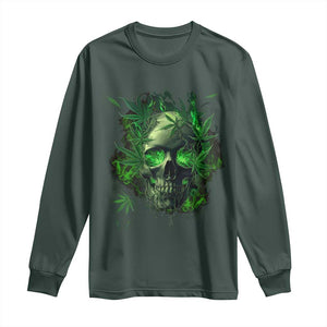 Marijuana Skull Long Sleeve Shirt Smoke Weed Cannabis 420 Pot Leaf TS02 Dark Forest Green Print Your Wear