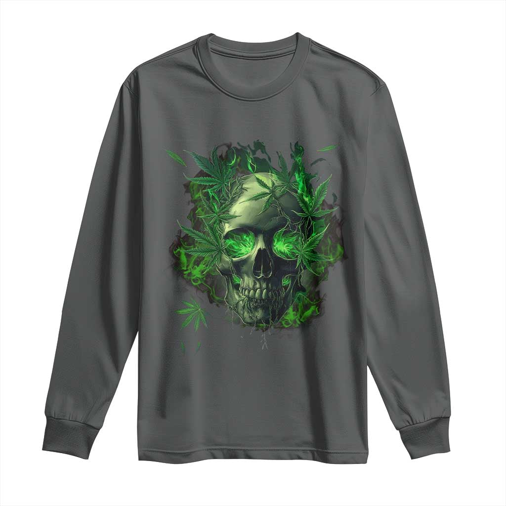 Marijuana Skull Long Sleeve Shirt Smoke Weed Cannabis 420 Pot Leaf TS02 Dark Heather Print Your Wear