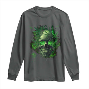 Marijuana Skull Long Sleeve Shirt Smoke Weed Cannabis 420 Pot Leaf TS02 Dark Heather Print Your Wear