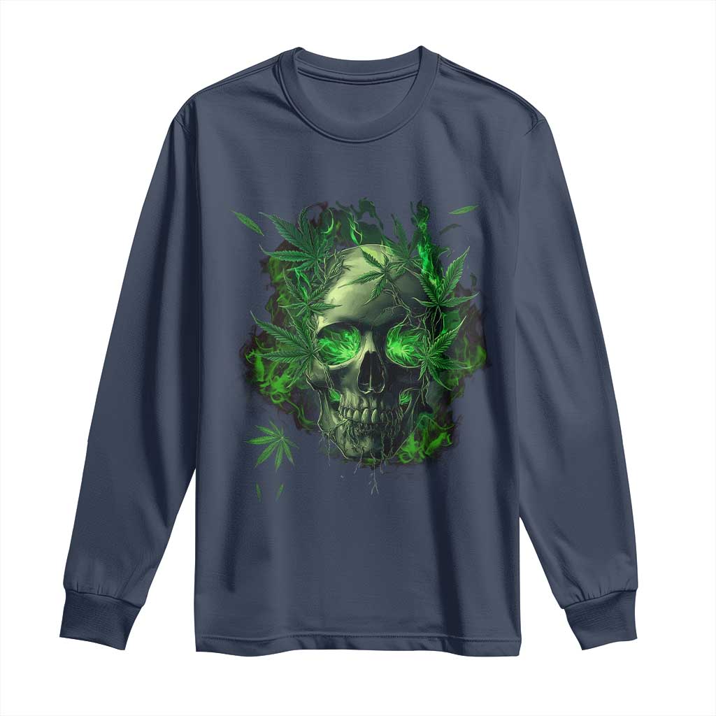 Marijuana Skull Long Sleeve Shirt Smoke Weed Cannabis 420 Pot Leaf TS02 Navy Print Your Wear