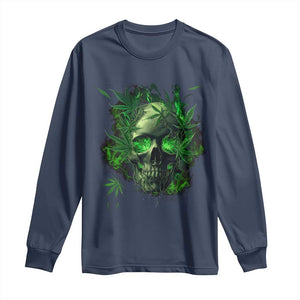 Marijuana Skull Long Sleeve Shirt Smoke Weed Cannabis 420 Pot Leaf TS02 Navy Print Your Wear