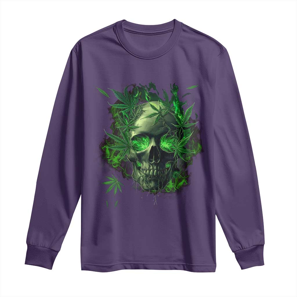 Marijuana Skull Long Sleeve Shirt Smoke Weed Cannabis 420 Pot Leaf TS02 Purple Print Your Wear