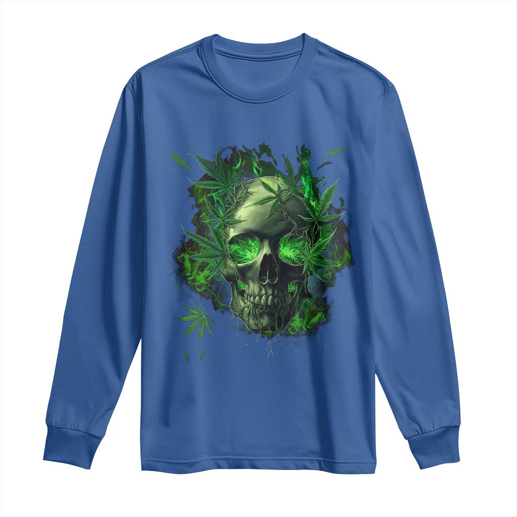 Marijuana Skull Long Sleeve Shirt Smoke Weed Cannabis 420 Pot Leaf TS02 Royal Blue Print Your Wear