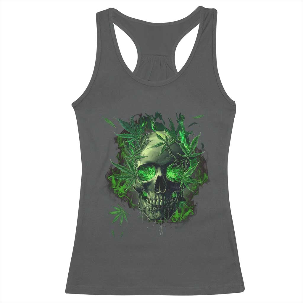 Marijuana Skull Racerback Tank Top Smoke Weed Cannabis 420 Pot Leaf TS02 Dark Heather Print Your Wear
