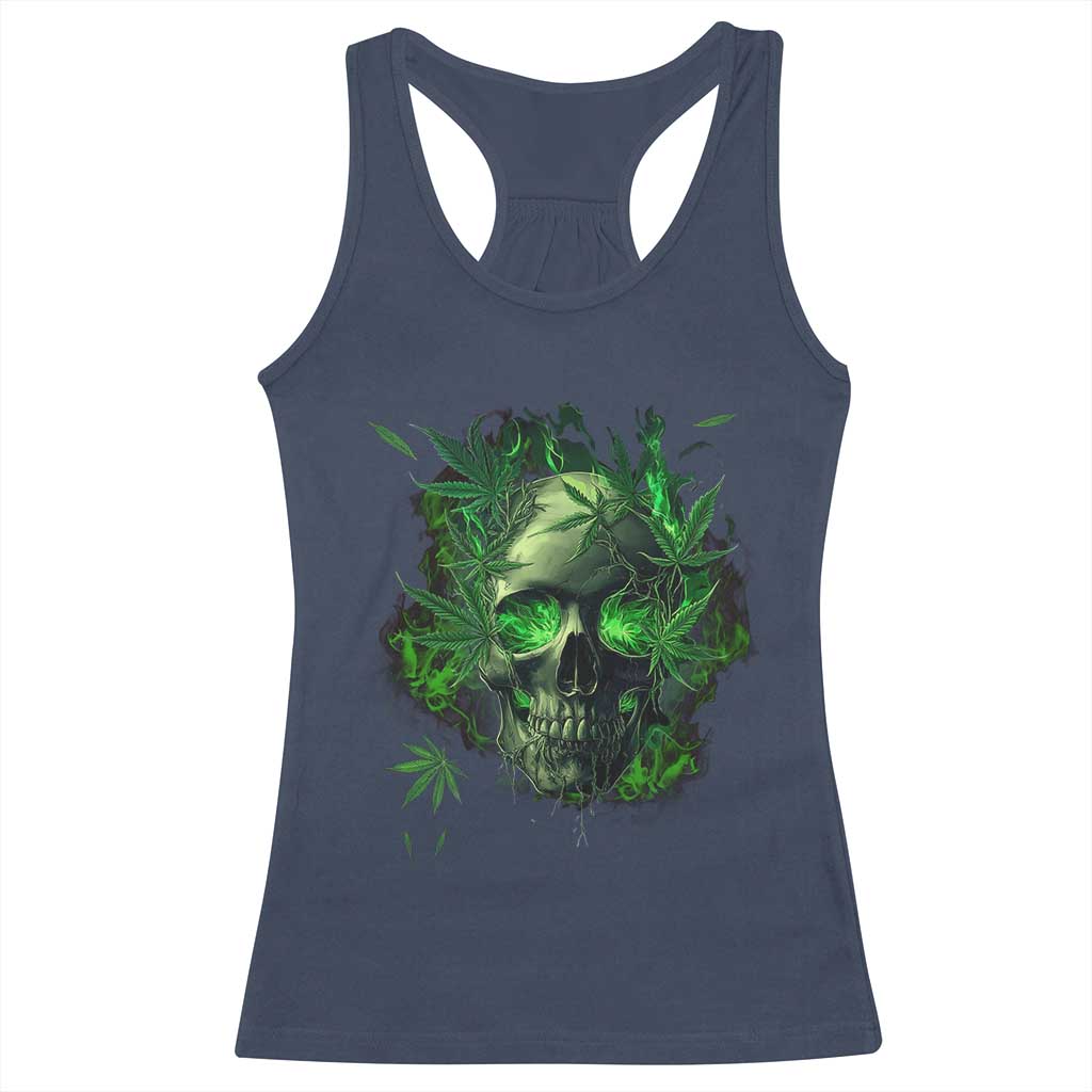 Marijuana Skull Racerback Tank Top Smoke Weed Cannabis 420 Pot Leaf TS02 Navy Print Your Wear