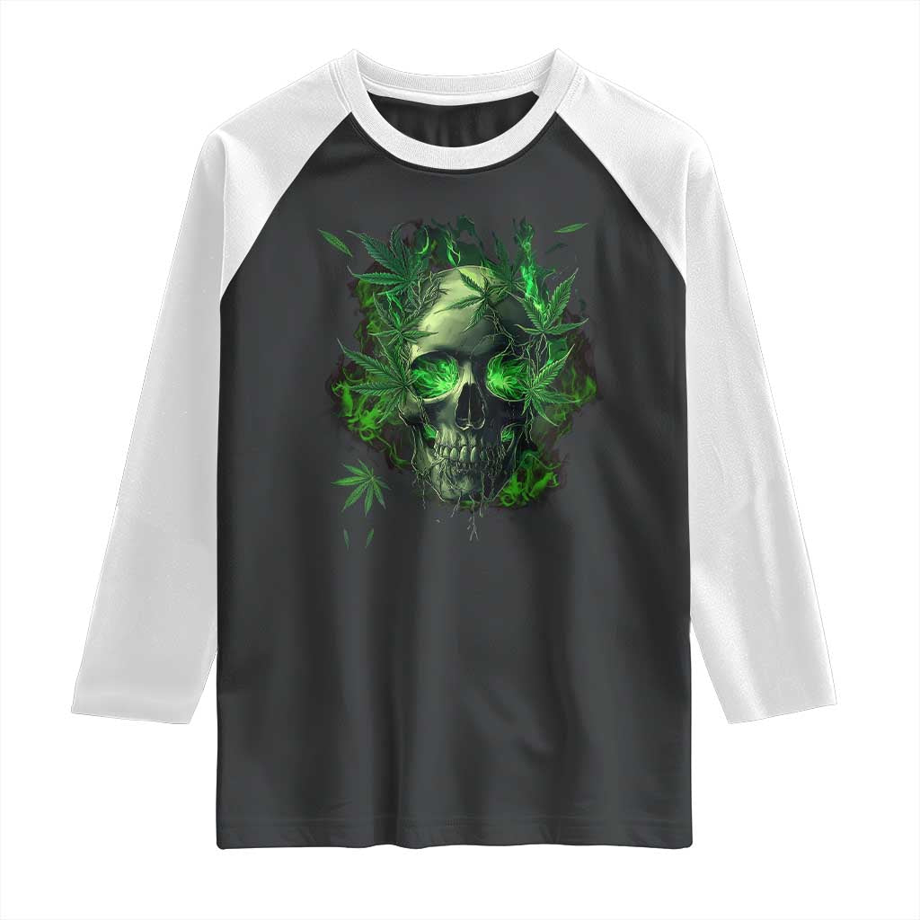 Marijuana Skull Raglan Shirt Smoke Weed Cannabis 420 Pot Leaf TS02 Black White Print Your Wear