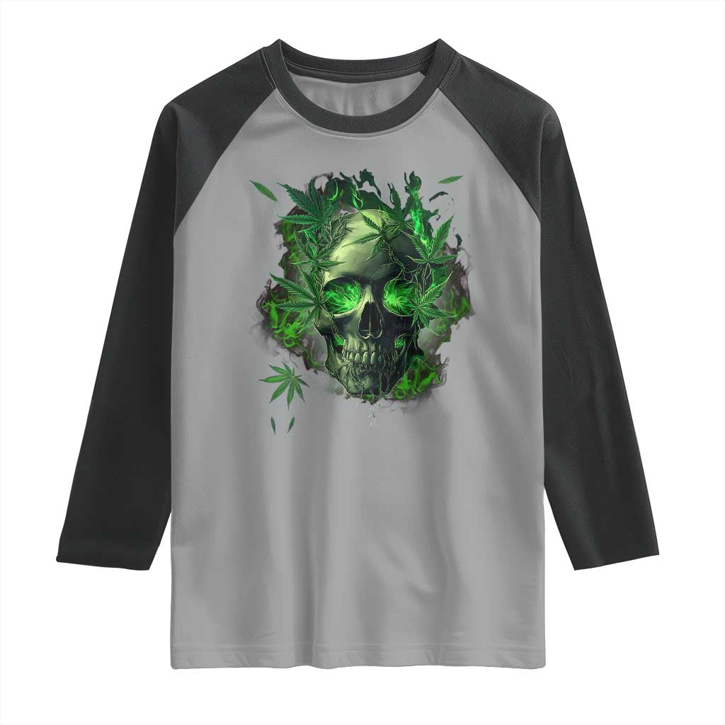 Marijuana Skull Raglan Shirt Smoke Weed Cannabis 420 Pot Leaf TS02 Sport Gray Black Print Your Wear