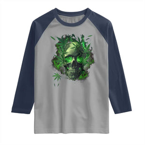 Marijuana Skull Raglan Shirt Smoke Weed Cannabis 420 Pot Leaf TS02 Sport Gray Navy Print Your Wear