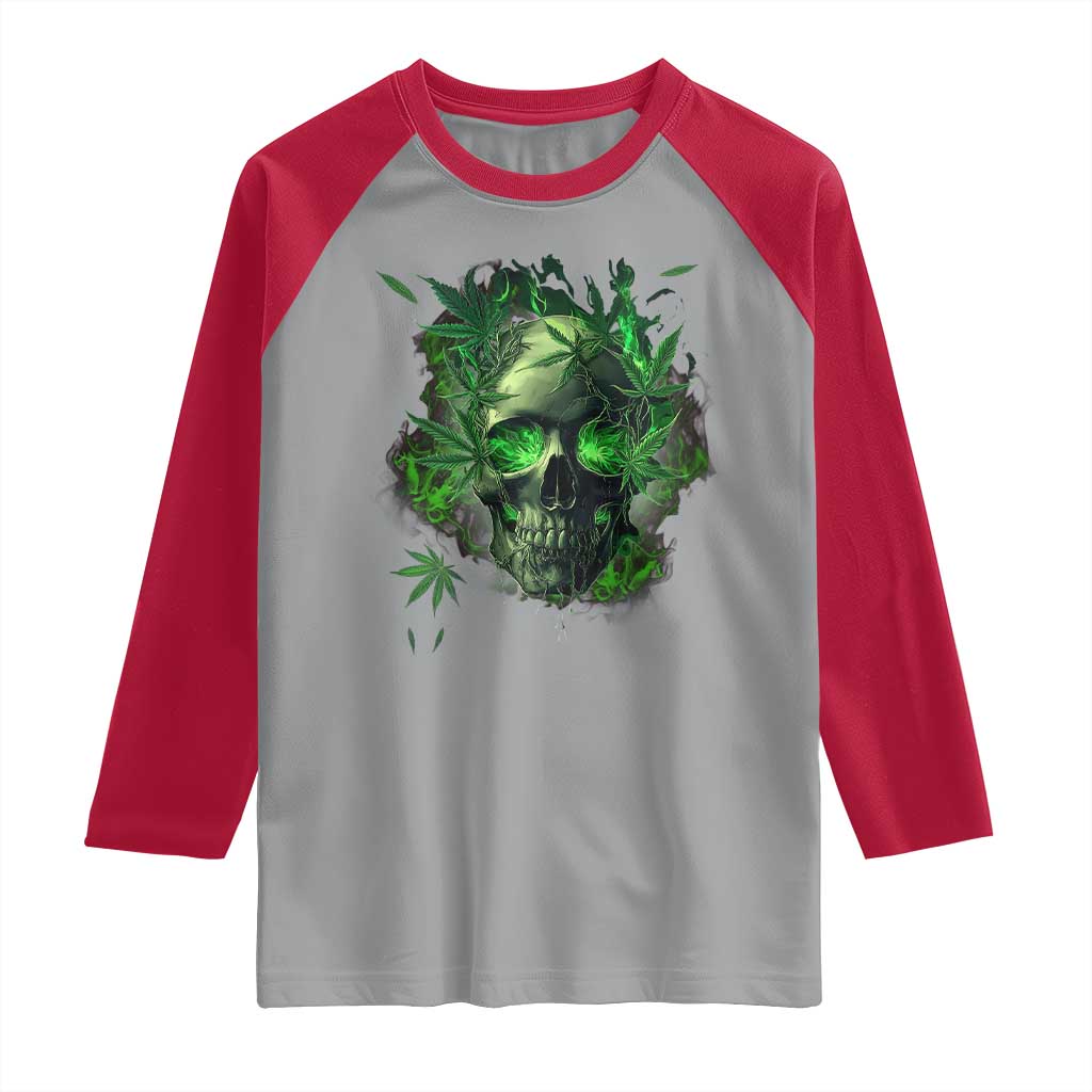 Marijuana Skull Raglan Shirt Smoke Weed Cannabis 420 Pot Leaf TS02 Sport Gray Red Print Your Wear