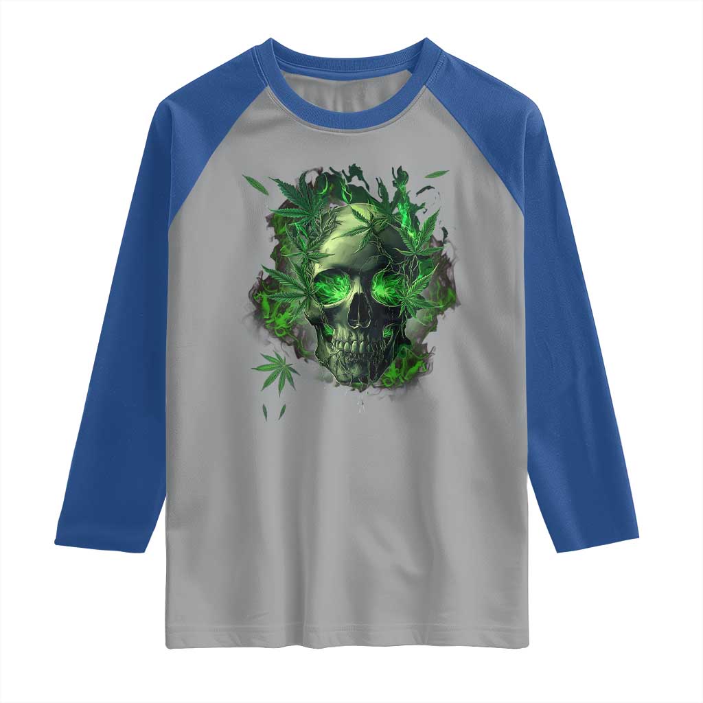 Marijuana Skull Raglan Shirt Smoke Weed Cannabis 420 Pot Leaf TS02 Sport Gray Royal Print Your Wear