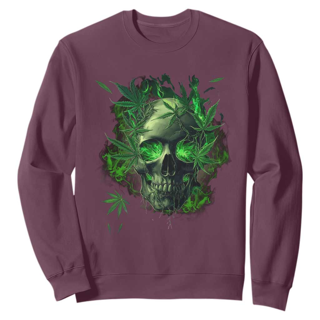 Marijuana Skull Sweatshirt Smoke Weed Cannabis 420 Pot Leaf TS02 Maroon Print Your Wear