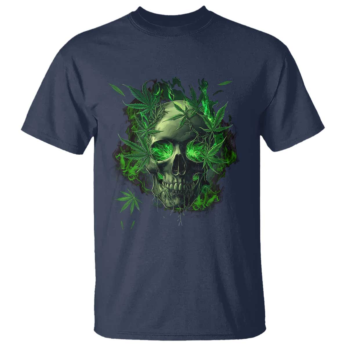 Marijuana Skull T Shirt Smoke Weed Cannabis 420 Pot Leaf TS02 Navy Print Your Wear