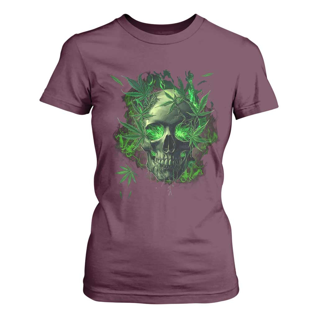 Marijuana Skull T Shirt For Women Smoke Weed Cannabis 420 Pot Leaf TS02 Maroon Print Your Wear