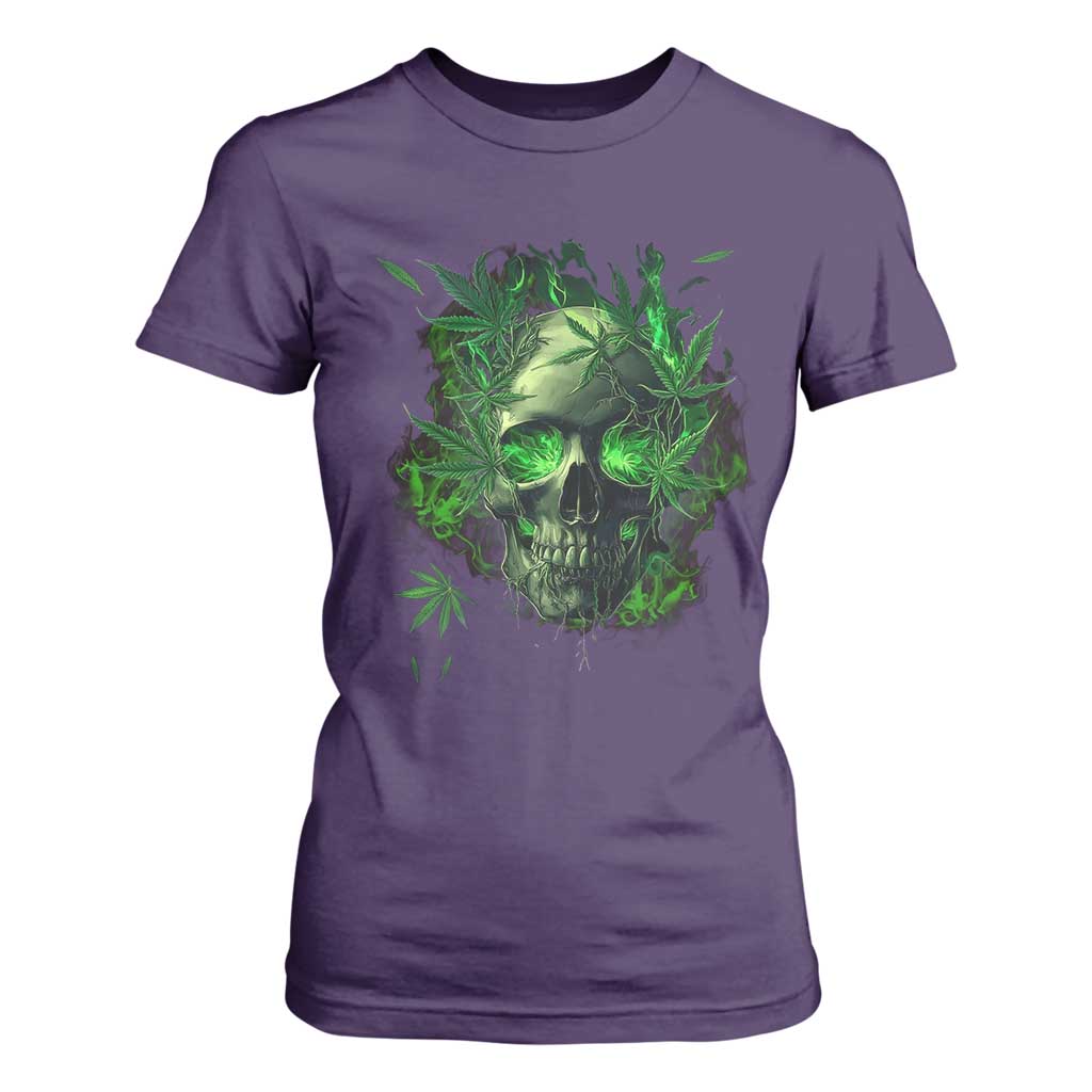 Marijuana Skull T Shirt For Women Smoke Weed Cannabis 420 Pot Leaf TS02 Purple Print Your Wear